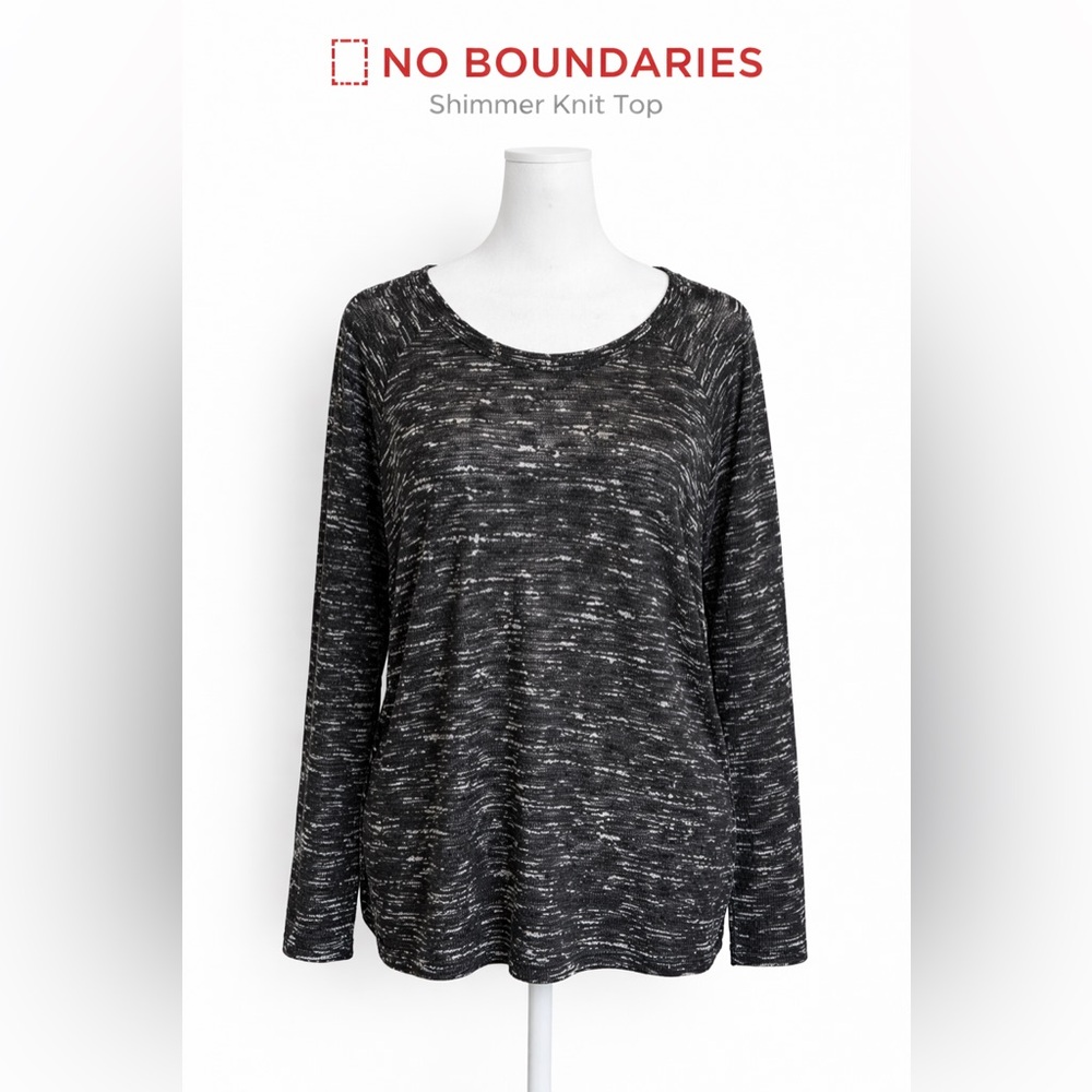 No Boundaries Black and Silver Shimmer Knit Long Sleeve Top